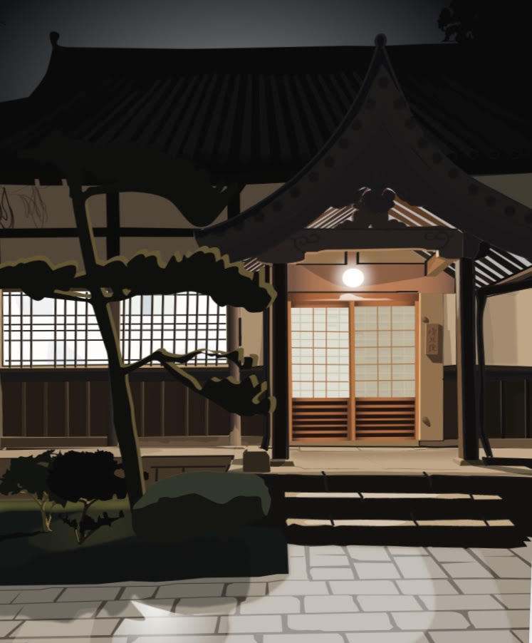 illustration of a temple in Kyoto